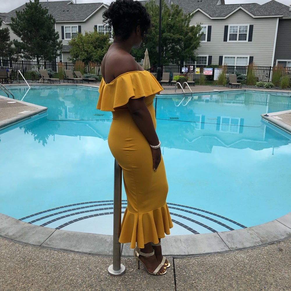 Mustard Off The Shoulder Dress